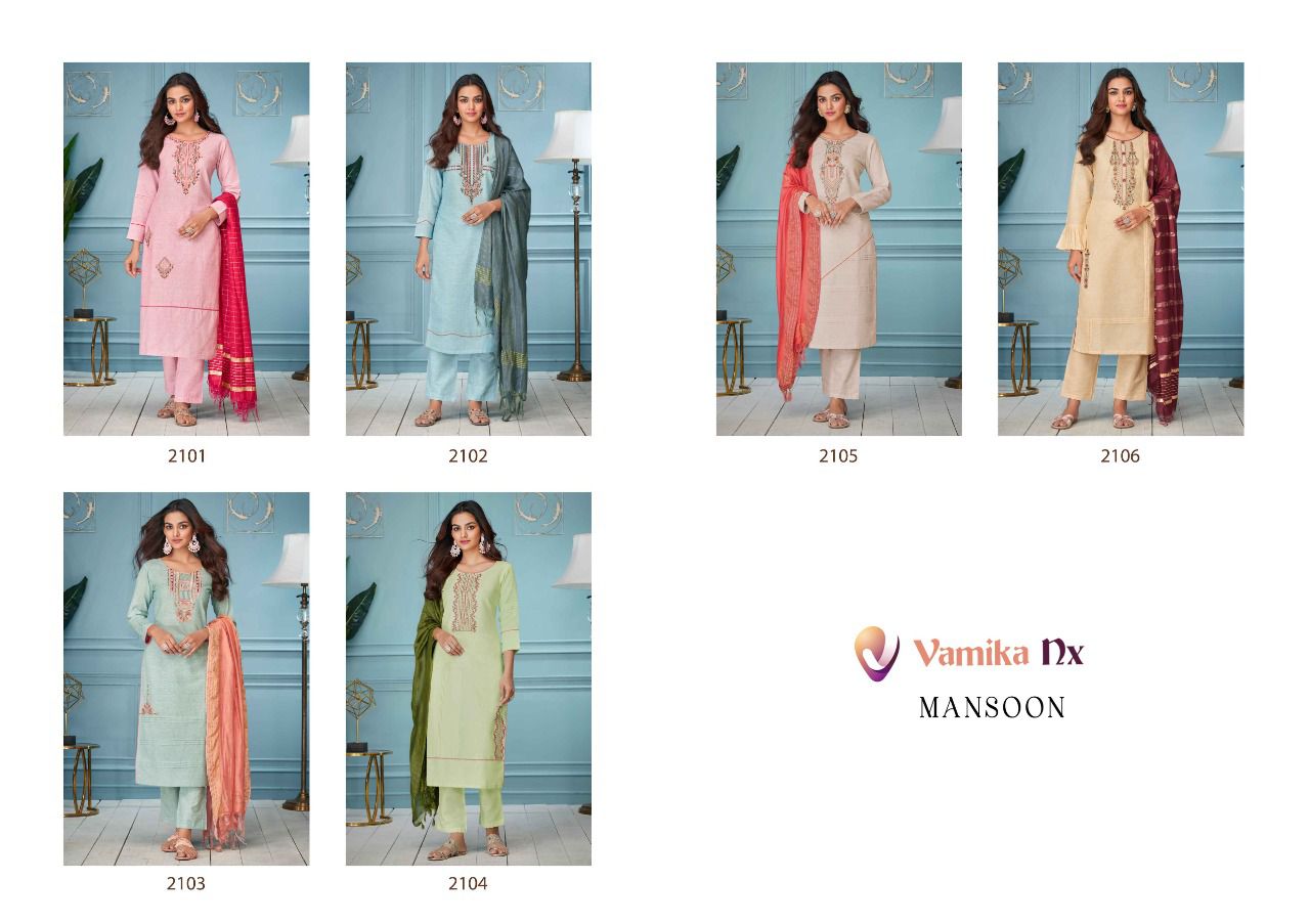 Vamika Nx Mansoon Cotton Fancy Wear Designer Kurti Pant And Dupatta Readymade Collection